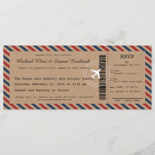 Airmail Boarding Pass Wedding Invitation and RSVP Kaart