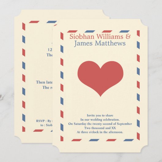 Airmail Border Love Heart Wedding Kaart (Voorkant / Achterkant)
