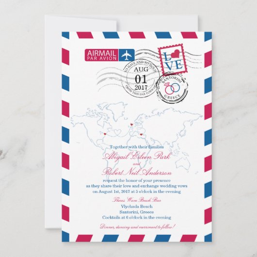 Airmail bruiloft New York, Schotland en Griekenlan Kaart (Voorkant)