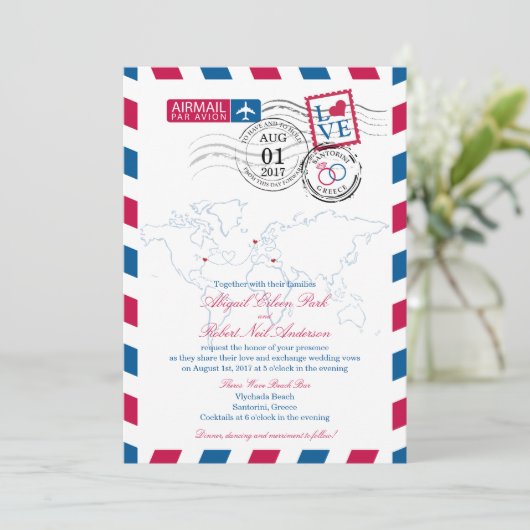Airmail bruiloft New York, Schotland en Griekenlan Kaart (Staand voorkant)