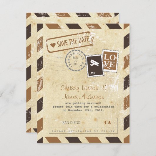  Airmail Card Sla de datum op Save The Date (Voorkant / Achterkant)