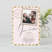 Airmail Design Wedding Invitation Kaart (Staand voorkant)