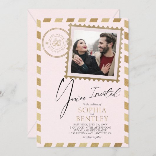 Airmail Design Wedding Invitation Kaart (Voorkant / Achterkant)