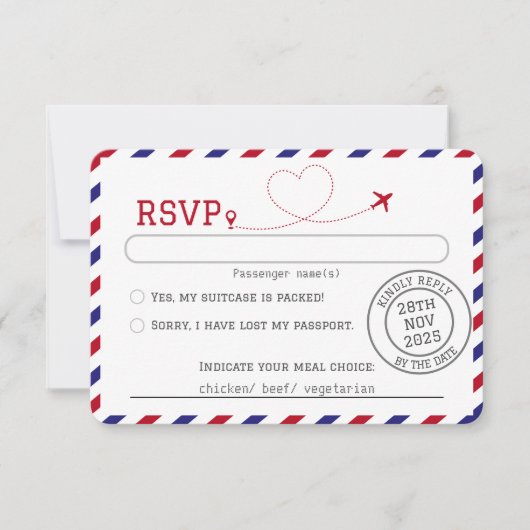 Airmail Destination Wedding RSVP Kaartje (Voorkant)
