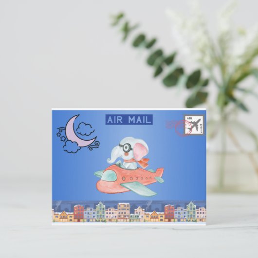 Airmail Elephant Briefkaart (Staand voorkant)