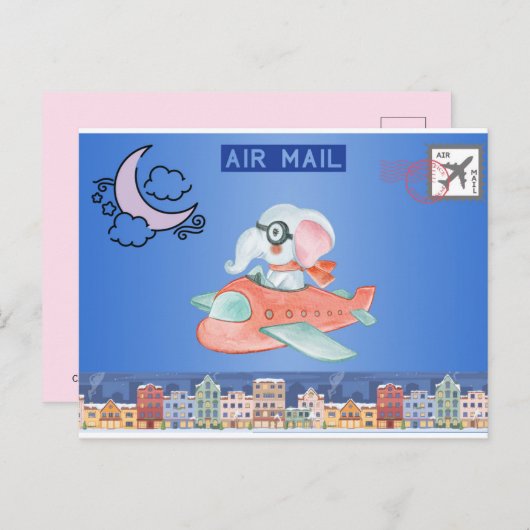 Airmail Elephant Briefkaart (Voorkant / Achterkant)