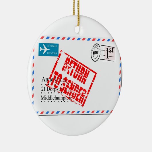Airmail envelop retourneren naar afzender keramisch ornament (Rechts)