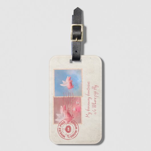 Airmail Flying Pig Postage Luggage Tag Bagagelabel (Voorkant (verticaal))