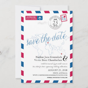 Airmail Heart Italy en Austraila Save the Date