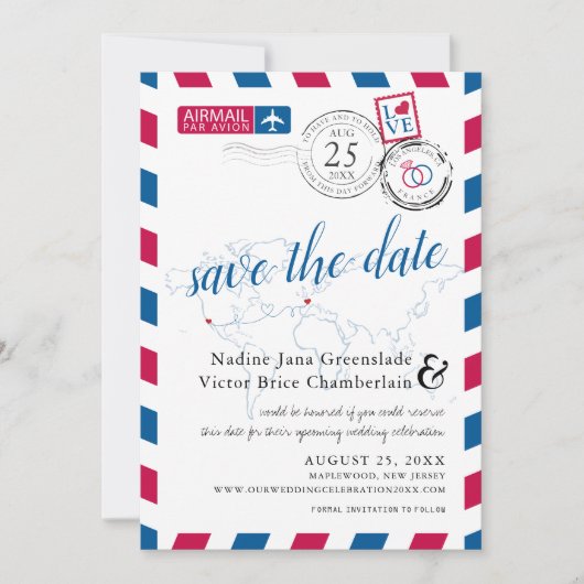 Airmail Heart Los Angeles en France Save the Date (Voorkant)