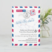 Airmail Heart New Jersey en France Save the Date (Staand voorkant)