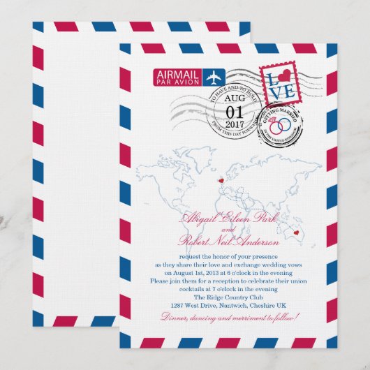 Airmail Heart Verenigd Koninkrijk en Australië Wed Kaart (Voorkant / Achterkant)