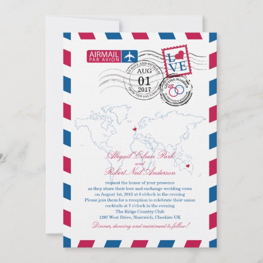 Airmail Heart Verenigd Koninkrijk en Australië Wed Kaart (Voorkant)