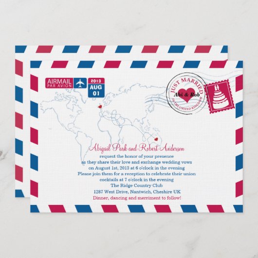 Airmail Heart Verenigd Koninkrijk en Australië Wed Kaart (Voorkant / Achterkant)