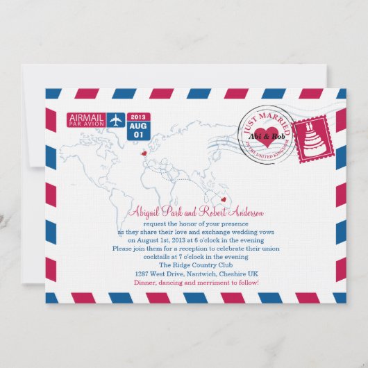Airmail Heart Verenigd Koninkrijk en Australië Wed Kaart (Voorkant)