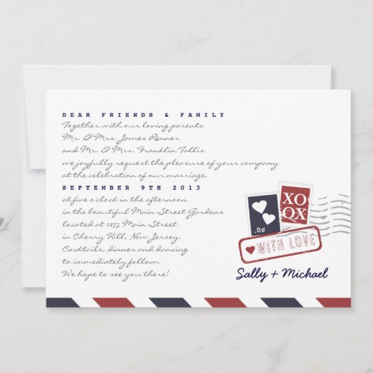 Airmail Love Letter Persoonlijke Notitie Uitnodigi Kaart (Voorkant)