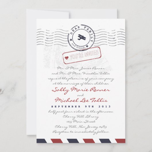Airmail Love Letter Wedding Invitation Kaart (Voorkant)