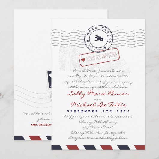 Airmail Love Letter Wedding Invitation Kaart (Voorkant / Achterkant)