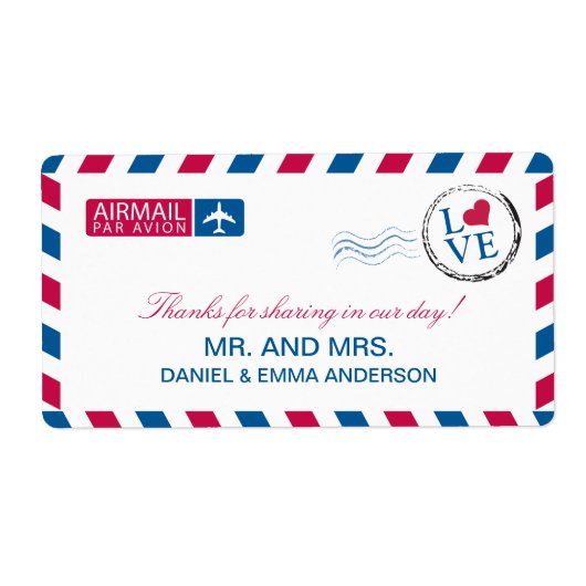 Airmail Love Wedding Hartelijk dank Etiket (Voorkant)