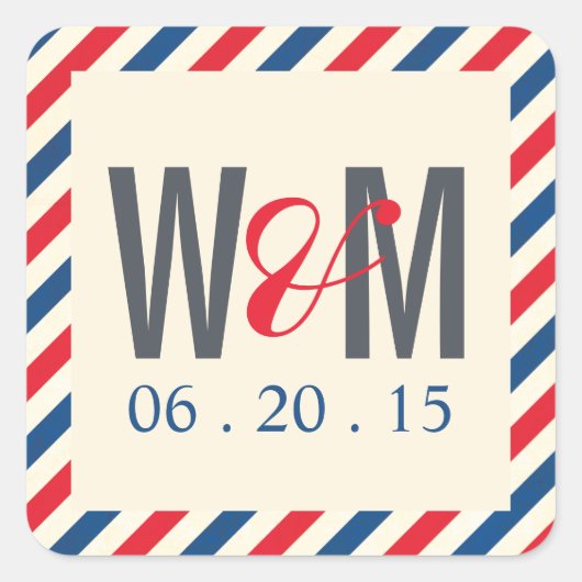 Airmail Monogram Bruiloft Favor Sticker (Voorkant)