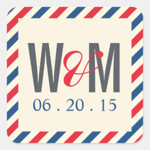 Airmail Monogram Bruiloft Favor Sticker