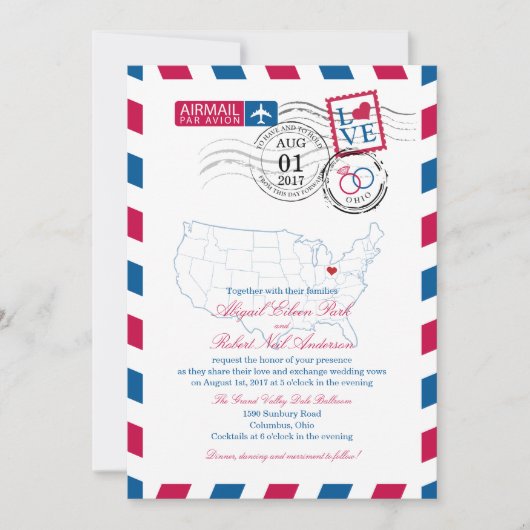 Airmail Ohio Wedding Kaart (Voorkant)