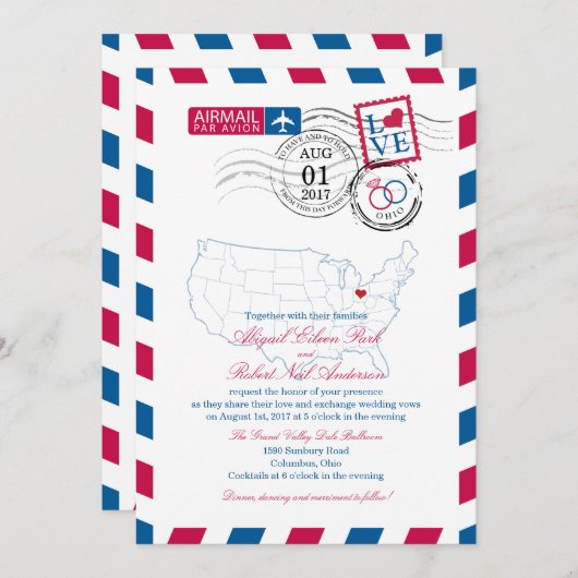 Airmail Ohio Wedding Kaart (Voorkant / Achterkant)