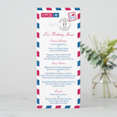 Airmail Red Blue Stripes Wedding Menu (Staand voorkant)