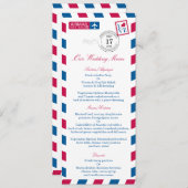 Airmail Red Blue Stripes Wedding Menu (Voorkant / Achterkant)