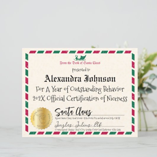  Airmail Santa Claus Nice Certificaat (Staand voorkant)