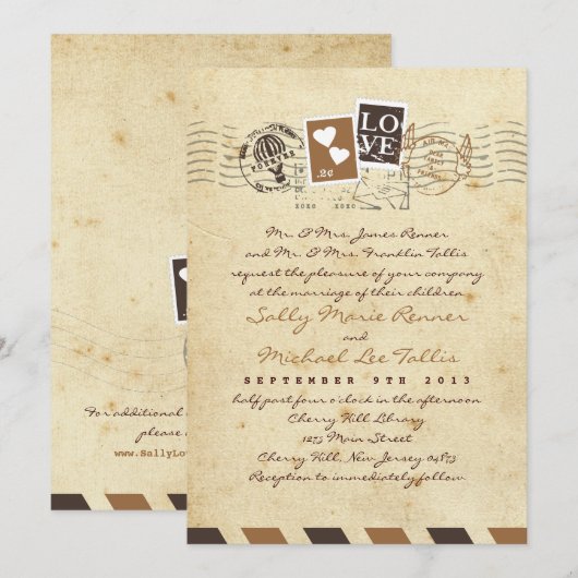  Airmail Stamps Love Letter Uitnodiging (Voorkant / Achterkant)