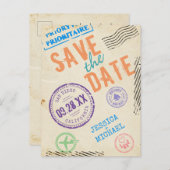  Airmail Stamps Typografie sparen de Datum Uitnodiging Briefkaart (Voorkant / Achterkant)