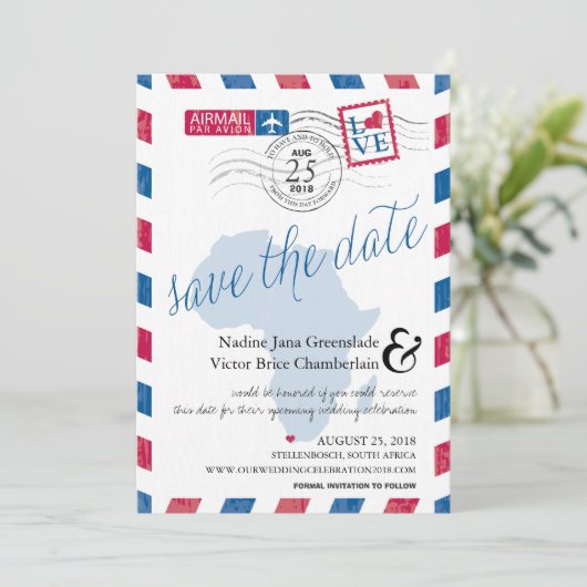 Airmail uit Kaapstad Zuid-Afrika sparen de datum Save The Date (Staand voorkant)