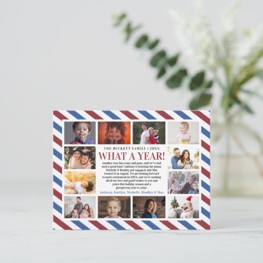 Airmail Wat Een Jaar Overzicht 12 Foto Collage Feestdagenkaart (Staand voorkant)