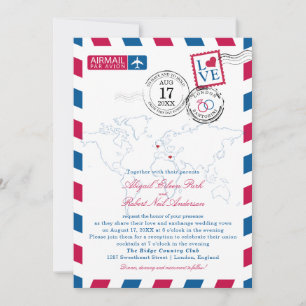 Airmail Wedding Invitation London and Santorini Kaart