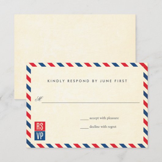 Airmail Wedding Response RSVP Kaartje (Voorkant / Achterkant)