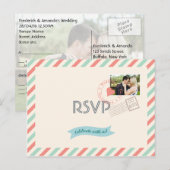  Airmail Wedding RSVP met foto Uitnodiging Briefkaart (Voorkant / Achterkant)