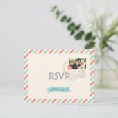  Airmail Wedding RSVP met foto Uitnodiging Briefkaart (Staand voorkant)