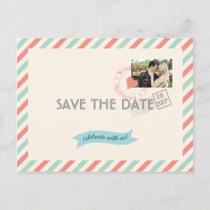 Airmail Wedding sparen de Datum met foto Aankondigingskaart