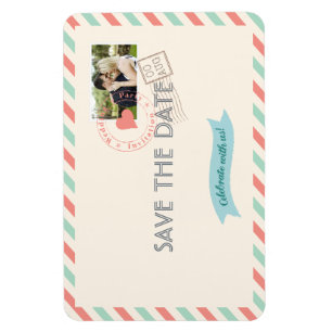 Airmail Wedding sparen de Datum met foto Magneet
