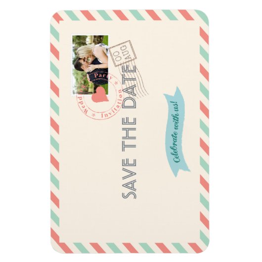  Airmail Wedding sparen de Datum met foto Magneet (Verticaal)