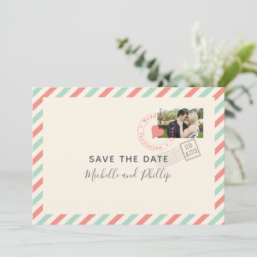  Airmail Wedding sparen de foto van de Datum Save The Date (Staand voorkant)