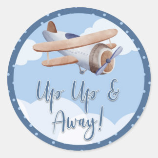 AirplanBlue Clouds Baby shower Sticker omhoog