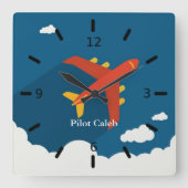 Airplane Above Clouds Personalized Gift for Boys Vierkante Klok (Voorkant)