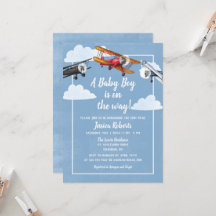 Airplane Adventure Baby Boy Shower Invitation