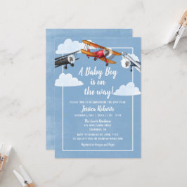 Airplane Adventure Baby Boy Shower Invitation Kaart