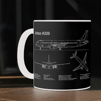 Airplane Airbus A320 in Blueprint Drawing PD Koffiemok