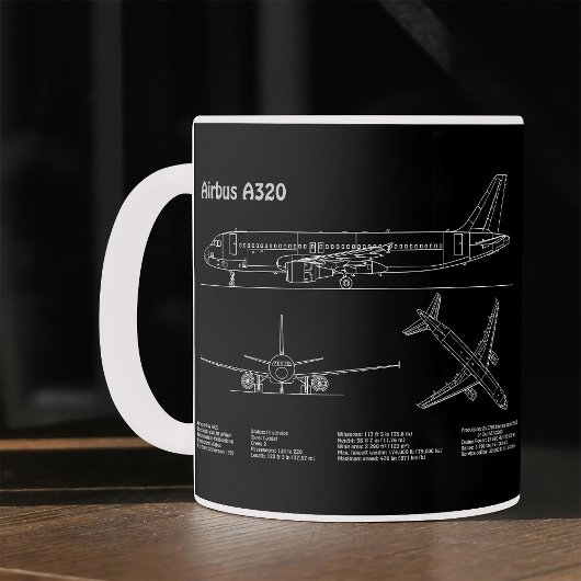 Airplane Airbus A320 in Blueprint Drawing PD Koffiemok