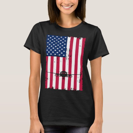 Airplane American Flag Pilot Jet Aviation T-shirt (Voorkant)