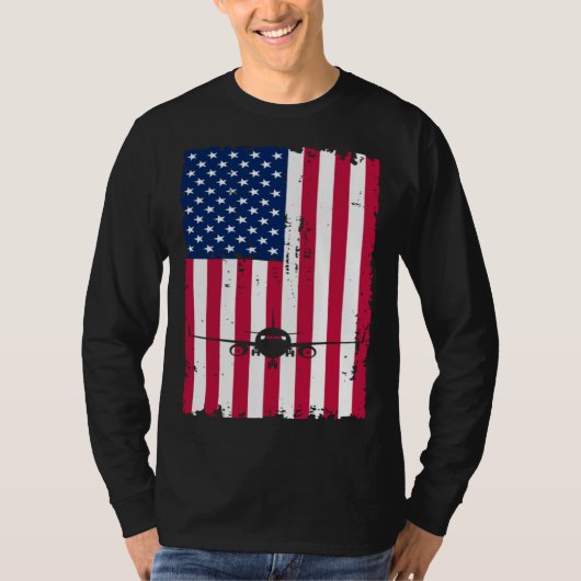 Airplane American Flag Pilot Jet Aviation T-shirt (Voorkant)